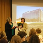 Dean Hiskes and Ellen Schendel with flowers